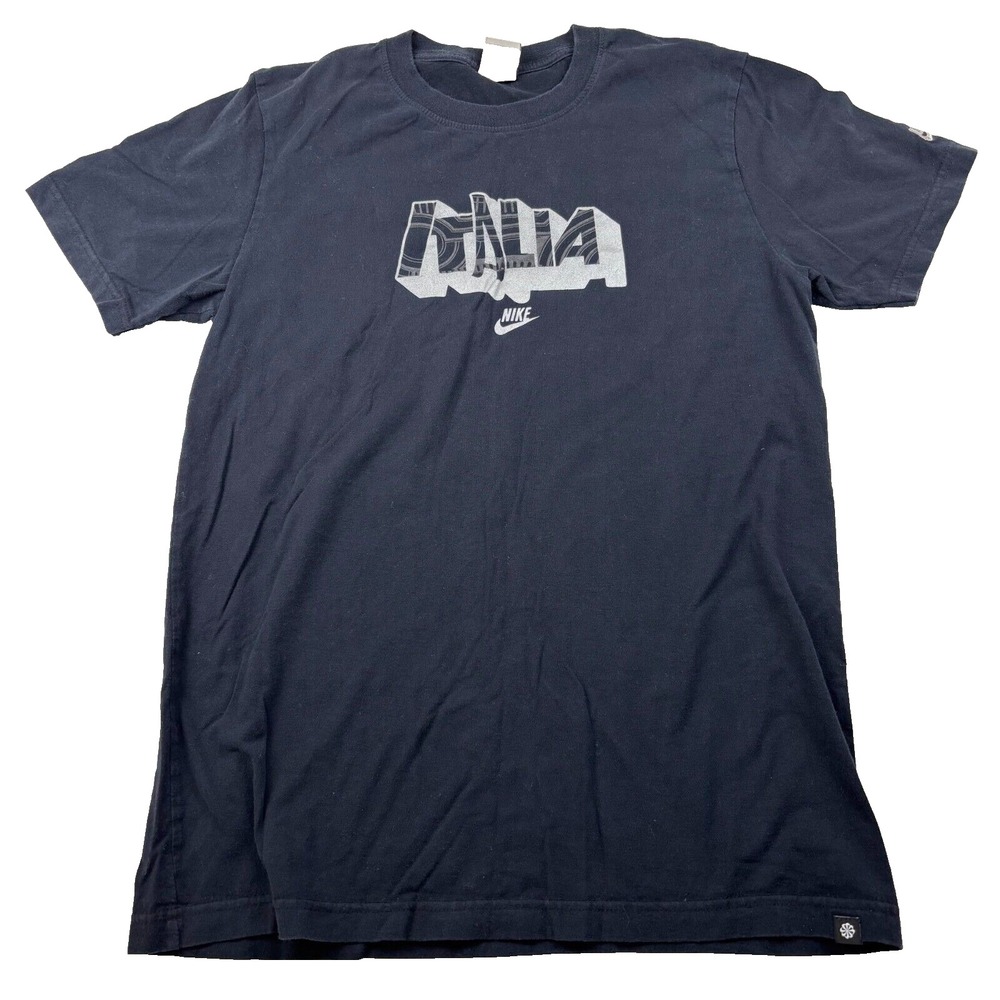 Nike Italia T-Shirt Women's Large Black Graphic Print Logo Short Sleeve Pullover